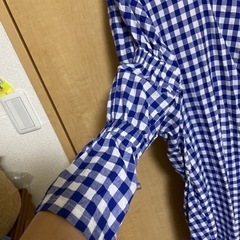 青ギンガムチェック　ワンピースの画像