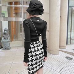 千鳥柄ニットワンピース