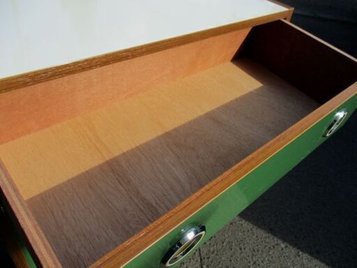 昭和レトロ 木製5段チェスト 幅75×高さ89.5×奥行35.6cm 緑 スペース