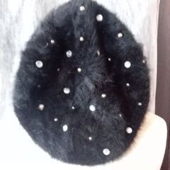 黒のモヘア　ベレー帽