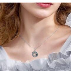 J→→→M17-23   シルバー 樹木 ムーン クリスタル ネックレス●プラチナ仕上げの画像