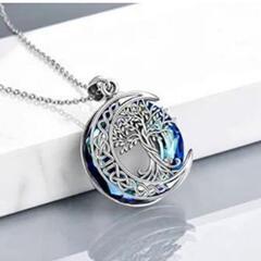 J→→→M17-23   シルバー 樹木 ムーン クリスタル ネックレス●プラチナ仕上げの画像