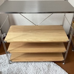無印良品 ②ステンレスユニットシェルフ・オーク材棚板セットワイド(小)