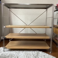 無印良品 ②ステンレスユニットシェルフ・オーク材棚板セットワイド(小)