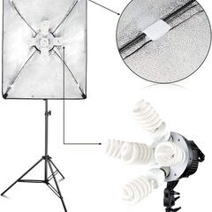 【2022 ソフトボックス FOSITAN 50x70cm写真照明用セット【純白CFL電球×11】 ブームアーム サンドバッグ 2ｍ三脚付きの撮影スタジオ照明キット　新品の画像