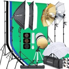 【2022 LED FOSITAN プロな写真撮影用照明 ソフトボックス 写真照明 95W電球×4 5500K 4色の1.6Mx3M背景布（白、黒、緑、青） 撮影セット 新品