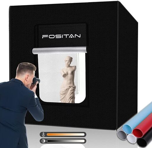 【2022 撮影ボックス FOSITAN　80cm色温度調光可能 3200-5500K 5色背景シート 大型物撮りボックス　調光器付き