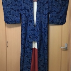 紬　着物　藍　正絹　袷