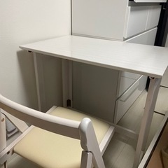 【値下げ】折りたたみデスク＆チェア(幅70×奥行45×高さ69.5cm・ホワイトウォッシュ)の画像
