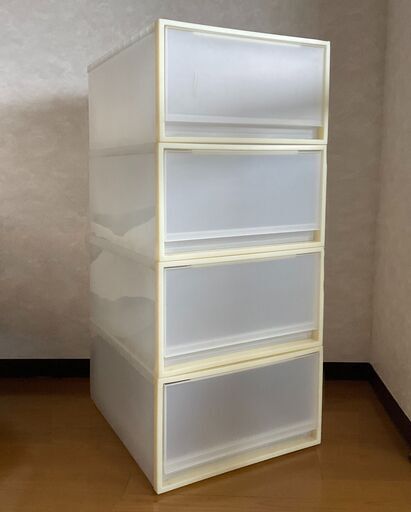 バラ売り不可4個セット　無印良品　ポリプロピレンクローゼットケース・引出式大（約幅44×奥行55cm×高さ24cm）MUJI  収納ケース　衣装ケース　押入れ収納　クローゼット収納