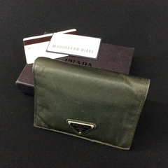 PRADA プラダ モスグリーン コンパクト折財布 カードケース付き オールド アンティーク レトロの画像