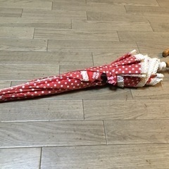ディズニーミニーちゃん赤×白ドット×レースの日傘　全長62㎝の画像