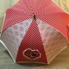 ディズニーミニーちゃん赤×白ドット×レースの日傘　全長62㎝の画像