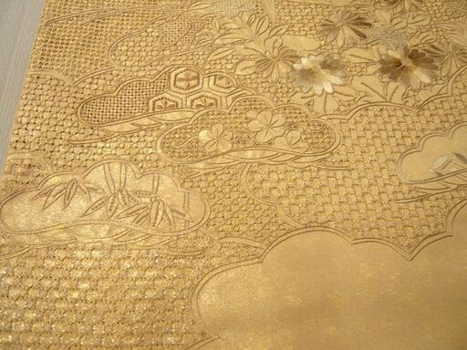 汕頭刺繍 草花柄 和装 帯 六通 長さ 約437cm 幅 約31cm 中国三大刺繍 スワトウ刺繍 中古 苫小牧西店