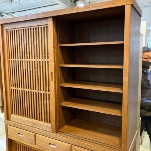 ⭐️国産日本製⭐️大川家具  2面食器棚 天然木 無垢材 タモ材　和モダンstyle