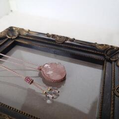 マクラメ編み　ネックレス　ローズクォーツ　ガネーシャさまの画像