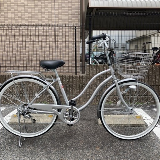 ★美品 26インチ 自転車 6段変速 オートライト シルバー サイクルベースあさひ カジュリーリラックス
