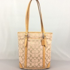 COACH コーチ レザー×ピンクシグネチャー オープントートバッグ