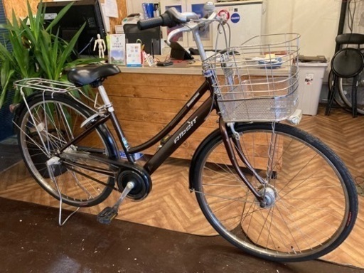 【前後タイヤ・チューブ新品！ブリヂストンアルベルト】LEDオートライト　3段　26インチ自転車　ブラウン