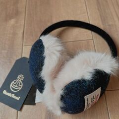 新品 ハリスツイード イヤーマフ ブラックウォッチ柄 ファー付 