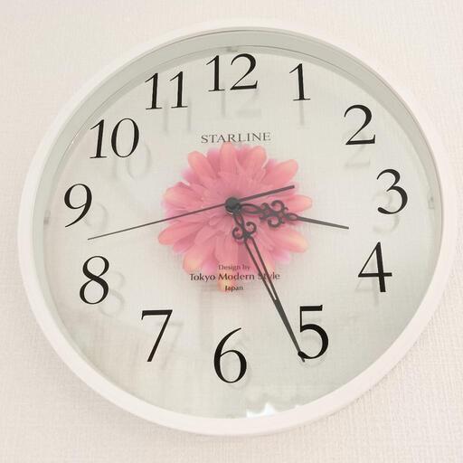 【美品】白い壁に合う！お花の掛け時計