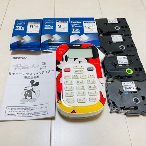 【7680円】ブラザー ラベルライター PT-190新品未使用ラベルテープ3本付き ミッキーマウス  かな カタカナ 漢字 記号 絵
