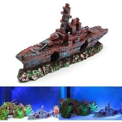 水槽用 オブジェ アクアリウム オーナメント 装飾 魚 熱帯魚 隠れ家 グレー 軍艦(グレー　軍艦の画像