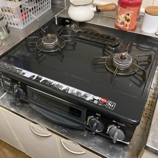 【中古】都市ガス用2口コンログリル付き