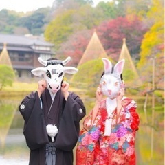 うさぎ　うし　マスク　和装前撮り使用の画像