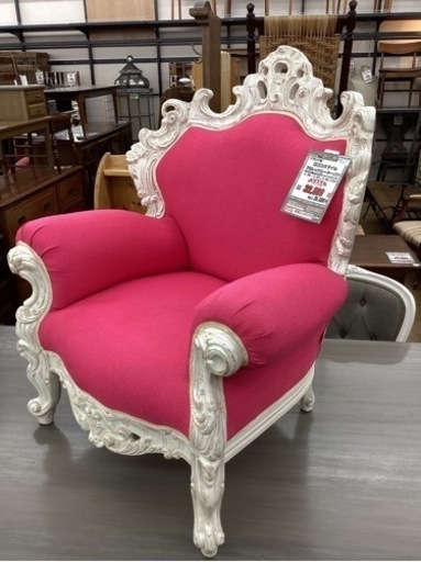 KK-11【新入荷　リサイクル品】イタリア製　ロココスタイル　クラシック1シーターソファ　ピンク