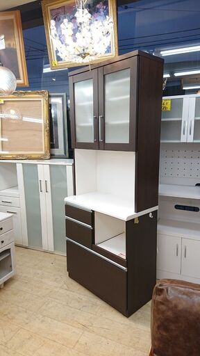 ニトリ キッチンボード 食器棚 幅80cm ホワイト×ダークブラウン