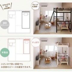 【幅８４センチ！】即お渡し可！コンパクトロフトベッド Slimfit スリムフィット ベッドフレーム セミシングル ショート丈[C1][00] ホワイトの画像