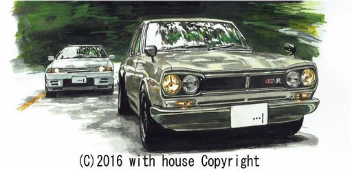 NC-102 スカイラインGT-R 限定版画 直筆サイン有 額装済 作家 平右ヱ門
