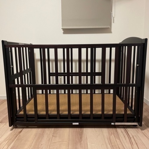 ベビーベッド　ヤマサキ ツーオープンベッド b-side /ダークブラウン