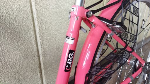 ★極美品・ポンプ付き★カーグリラックス-K 26インチ コーラル（ピンク） 3段変速 ダイナモライト シティサイクル ママチャリ あさ