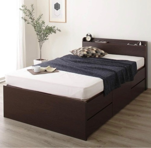 【国産】スリム収納ベッド(セミシングル/マットレス付)