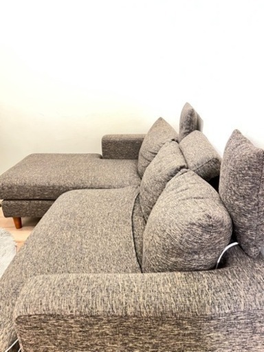 取引終了【LOWYA】3人掛け カウチソファ ヘッドレスト クッション付 ブラウン