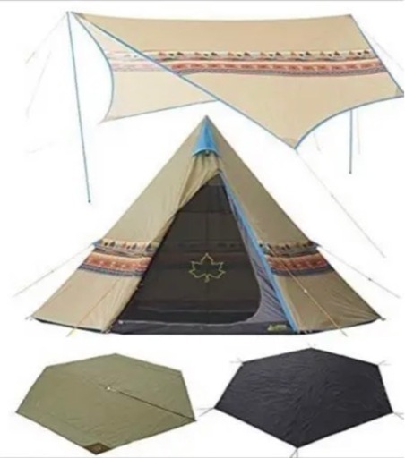 【再値下げ】【ロゴス】ワンポールテント ナバホ 柄　Tepee 400&ヘキサタープセット