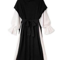 リボンベルト付ニットポンチョXワンピースXインナーセットの画像