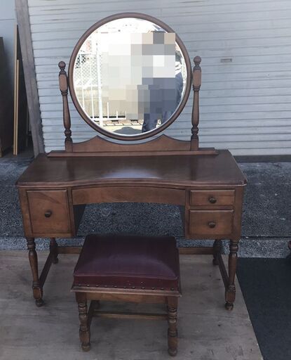 全国家具工業 木製 ドレッサー スツール レトロ アンティーク 幅105cm×奥行45cm×高さ140cm