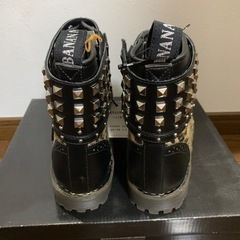 レースアップブーツ マーチン ヒョウ柄 毛皮調ブーツの画像