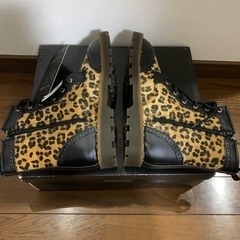 レースアップブーツ マーチン ヒョウ柄 毛皮調ブーツの画像