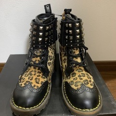 レースアップブーツ マーチン ヒョウ柄 毛皮調ブーツ