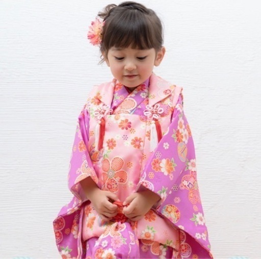 お正月　初詣　女の子　3歳　着物　フルセット♪（着物、被布、巾着、足袋、草履　髪飾り）
