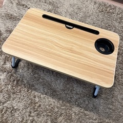 3COINSドリンクホルダー＆タブレット立て付き折りたたみテーブル