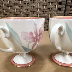 香蘭社 カトレア カップ＆ソーサー 2客セット ピンク 花 洋食器 陶磁器
