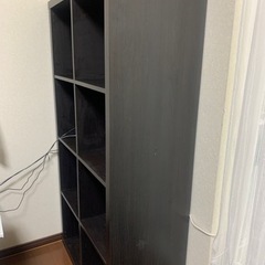 【中古品】木製本棚+パソコンデスクコンビネーション、黒、椅子付き