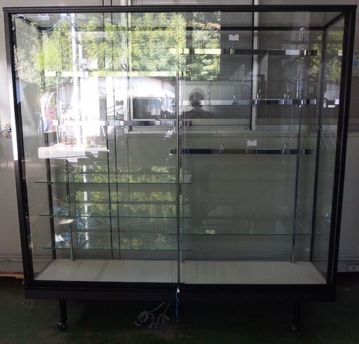 業務用 ガラスショーケース 店舗ディスプレイ 約幅1800㎜×高1820×奥450 棚板4枚 鍵付き