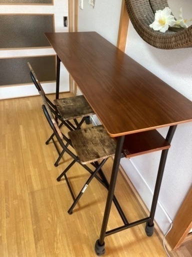 お値下げ　カウンターテーブル 幅120cm キッチンテーブル スチール脚 木目調 ヴィンテージ調 収納 ラック おしゃれ テーブル  机 ハイテーブル ダイニングテーブル バーテーブル 棚 ダイニング カウンターデスク
