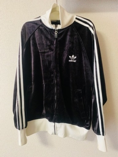 【終了】adidas アディダス　ジャージ　黒　白　ベロア